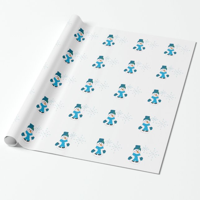 Snowman in Blue Hat and Scarf Wrapping Paper (Unrolled)