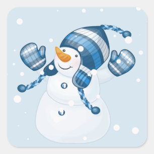 Snowman In Blue Mitts and Hat Square Sticker