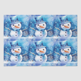 Snowman in blue tissue paper