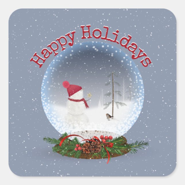 Snowman In Christmas Snow Globe Square Sticker (Front)