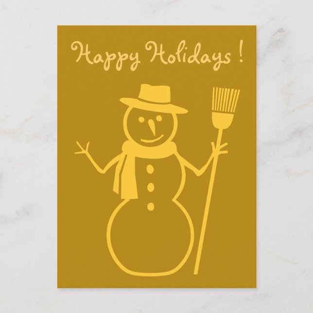 snowman in dark gold holiday postcard (Front)