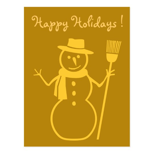 snowman in dark gold postcard