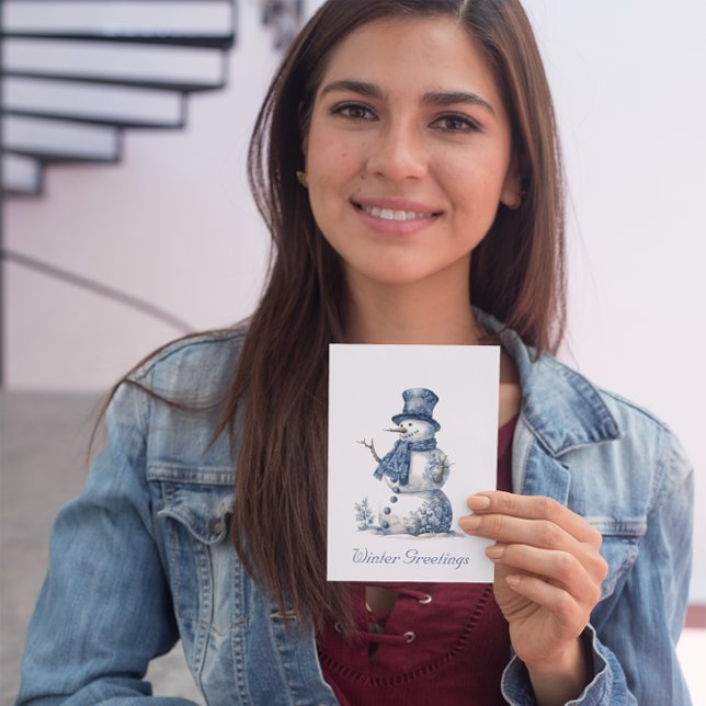 Snowman in Delft Blue customizable Holiday Card (Creator Uploaded)