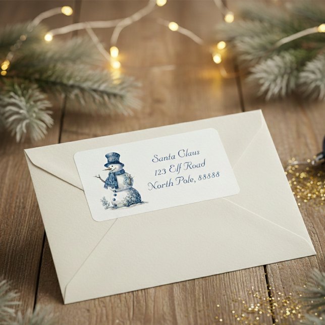 Snowman in Delft Blue customizable Label (Creator Uploaded)