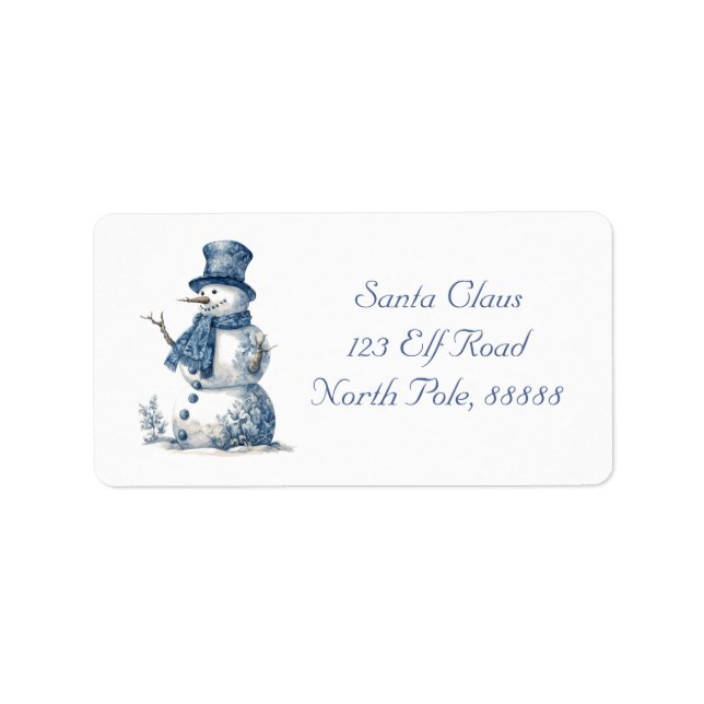Snowman in Delft Blue customizable Label (Front)