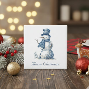 Snowman in Delft Blue, customizable Magnet