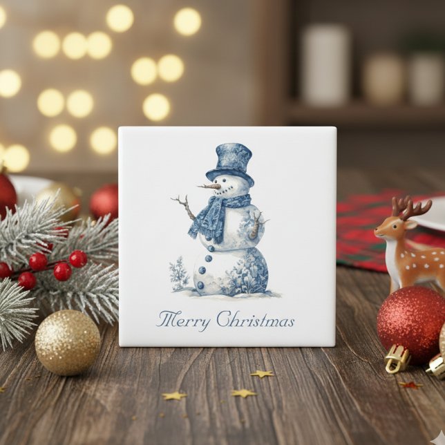 Snowman in Delft Blue, customizable Magnet (Creator Uploaded)