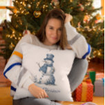 Snowman in Delft Blue, customizable Throw Pillow<br><div class="desc">watercolor painting of a beautifully decorated snowman in Delft Blue colours</div>