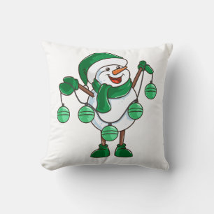 Snowman in Green Scarf Funny Christmas Gift Throw Pillow