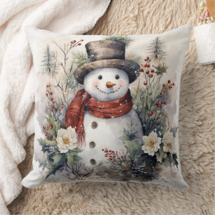 Snowman in Hat  Throw Pillow