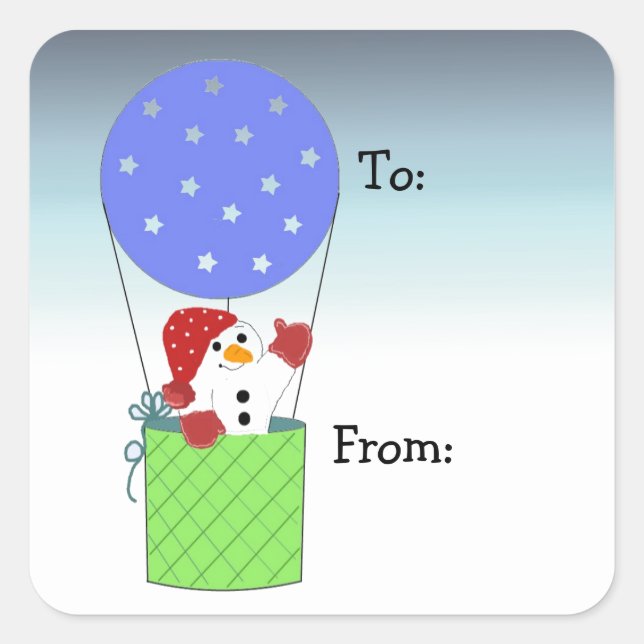 Snowman in Hot Air Balloon Square Sticker (Front)
