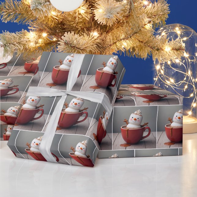 Snowman In Hot Chocolate Wrapping Paper (Holidays)