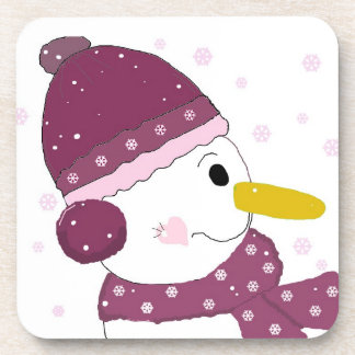 Snowman in Purple Hat and Scarf Coaster