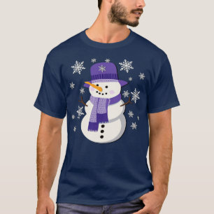 Snowman In Purple Snowflakes WInter T-Shirt