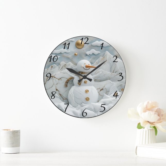 Snowman in Santa’s Village Large Clock (Home)