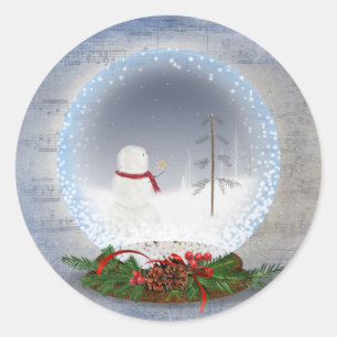 Snowman in Snow Globe   Classic Round Sticker