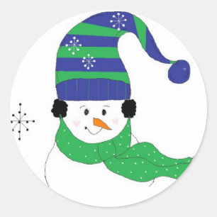 Snowman in Striped Hat Classic Round Sticker