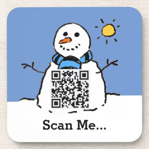Snowman in Sunshine with QR Code Coaster