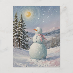 Snowman in the Alpine Glow Holiday Postcard
