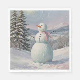 Snowman in the Alpine Glow Napkin