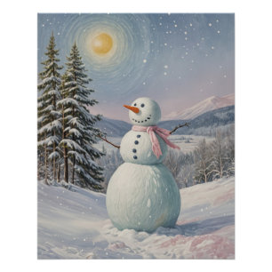 Snowman in the Alpine Glow Poster