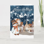 Snowman in the City Holiday Card<br><div class="desc">This wintry Christmas motif with a cute snowman is a loving composition of many graphic elements and an attractive font.</div>