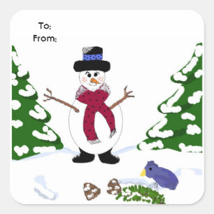 Snowman in the Forest Square Sticker