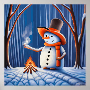 Snowman in the night camp poster