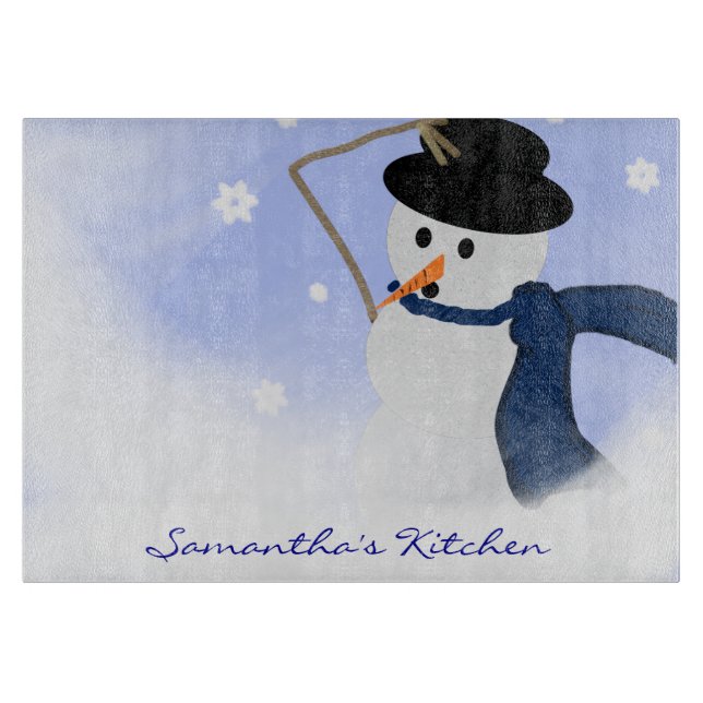 Snowman in the Wind Personalized Cutting Board (Front)
