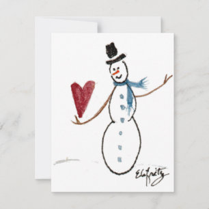 Snowman in TopHat Dances with a Red Heart Holiday  Card