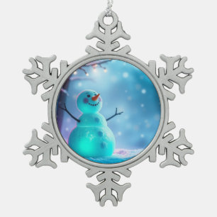 Snowman in Winter Wonderland Snowflake Pewter Christmas Ornament