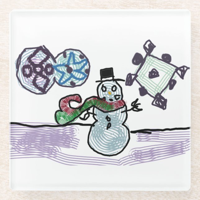 Snowman joy glass coaster (Front)