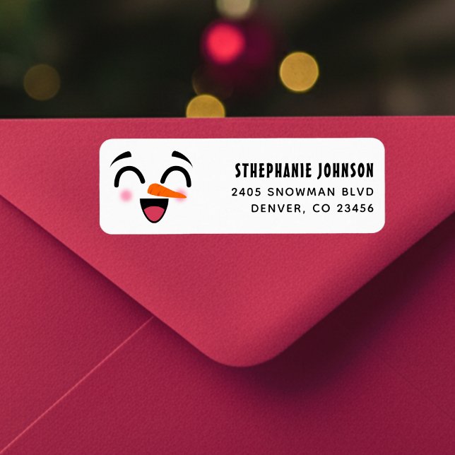 Snowman Joyeux Noël mignon visage souriant hiver (Snowman Merry Christmas Cute Smiling Face Winter Label
)