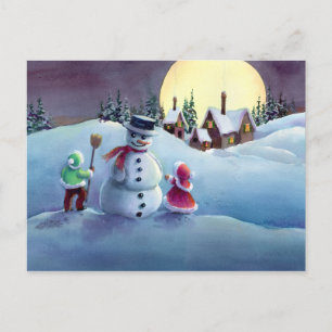 SNOWMAN & KIDS by SHARON SHARPE Holiday Postcard