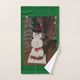 Snowman Kitchen Hand Towel on Green