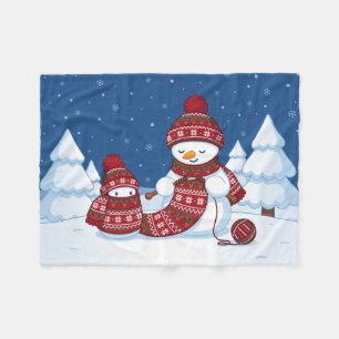 Snowman Knitting Christmas Scarf Fleece Blanket