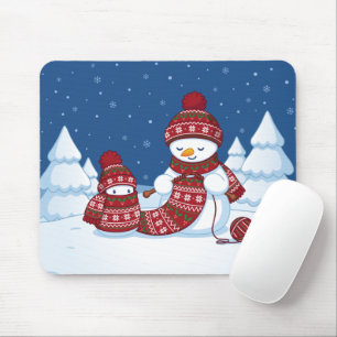 Snowman Knitting Christmas Scarf Mouse Pad