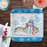 Snowman | Let it Snow Paper Plate<br><div class="desc">Entertain this holiday season with these colourful paper plates featuring our cute snowman and hist adorable pup friend dressed in a Santa suit.</div>