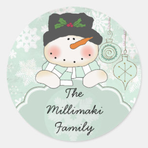 Snowman Let it Snow Personalized Round Sticker