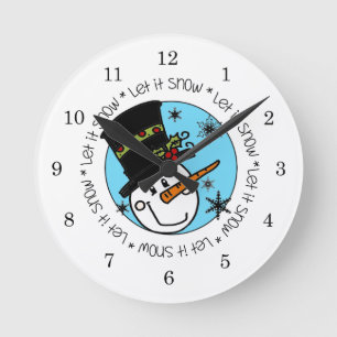 Snowman Let It Snow Round Clock