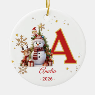 Snowman Letter Monogram Kids Custom Name Ornament