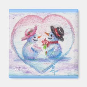Snowman Love aceo Magnet