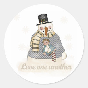 Snowman Love One Another Classic Round Sticker