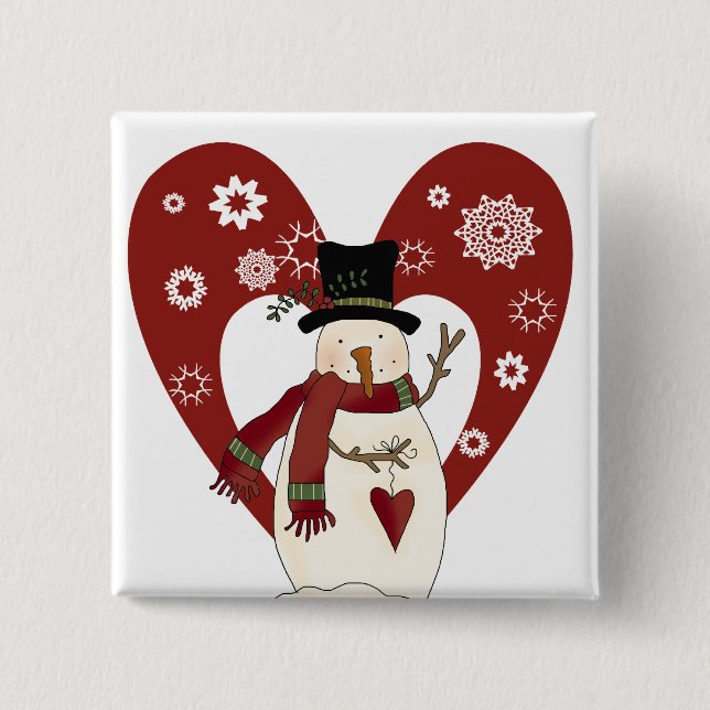 Snowman Loves Snow T-shirts and Gifts 2 Inch Square Button (Front)