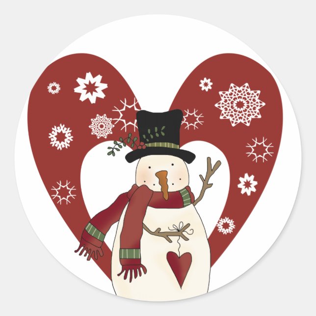 Snowman Loves Snow T-shirts and Gifts Classic Round Sticker (Front)