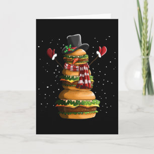 Snowman Made Of Burgers Cheeseburger Fast Food Chr Card