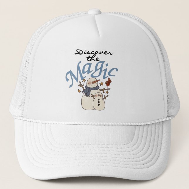 Snowman Magic Christmas Holiday Trucker Hat (Front)