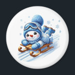 Snowman Magnet<br><div class="desc">This magnet is shown with a cute snowman sledding print.
Customize this item or buy as shown.</div>