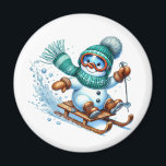 Snowman Magnet<br><div class="desc">This magnet is shown with a cute snowman sledding print.
Customize this item or buy as shown.</div>
