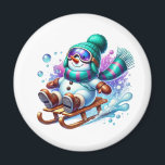 Snowman Magnet<br><div class="desc">This magnet is shown with a cute snowman sledding print.
Customize this item or buy as shown.</div>